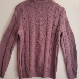 NorthStyle Purple Turtleneck Sweater Cable Knit